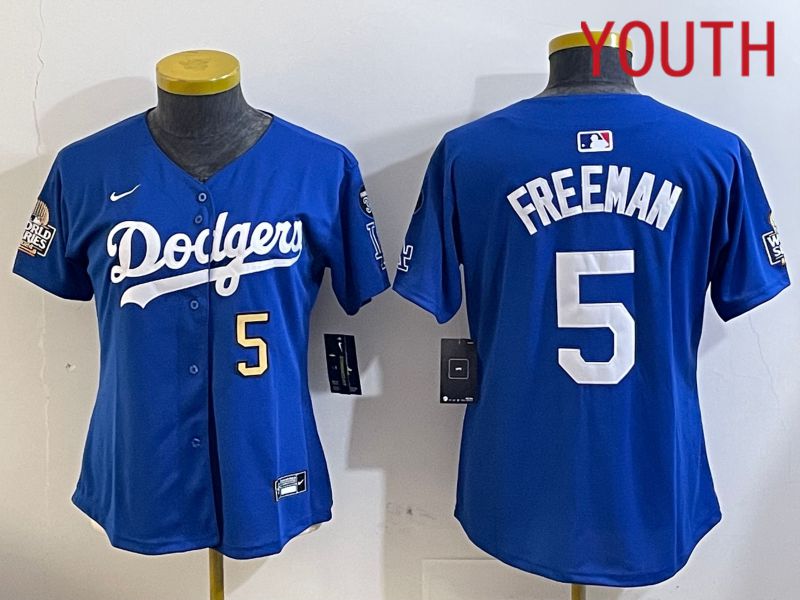 Youth Los Angeles Dodgers 5 Freeman Blue Game 2024 Nike MLB Jersey style 112118